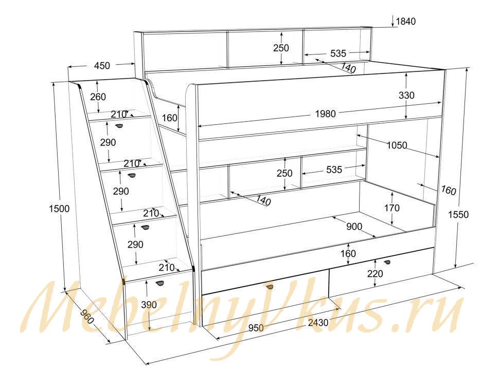 Чертеж схема двухъярусной кровати